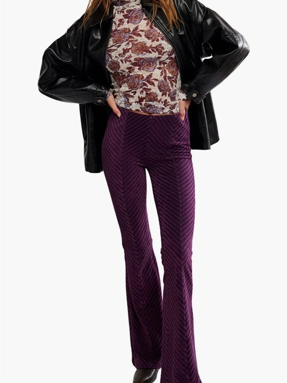 Free People Pull on Flare Pants Deep Plum Sz. S New